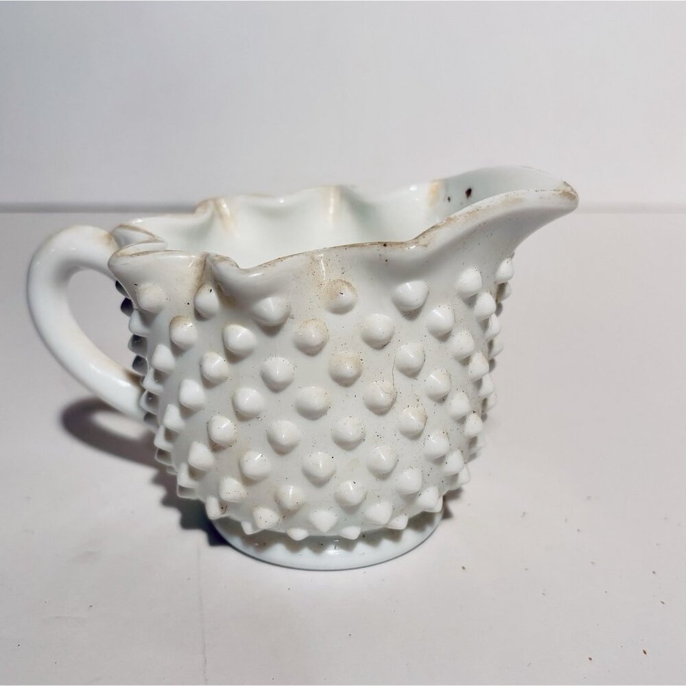 Vintage Old Fenton Milk Glass Hobnail Star Top Sugar and Creamer Set - Picture 2 of 9